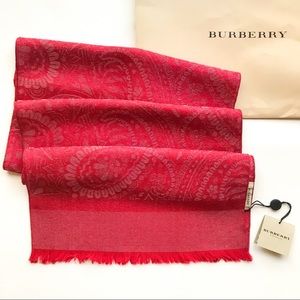 NWT BURBERRY Holiday Red Wool Lurex Fringe Scarf